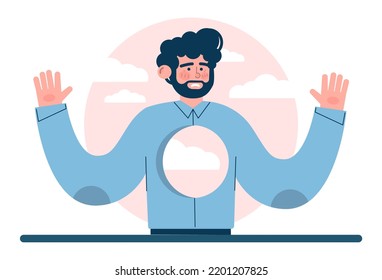 Loneliness concept. Unhappy person left alone. Character suffering from solitude. Communication problem and self-isolation. Flat vector illustration