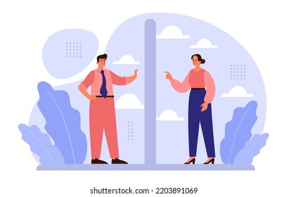 Loneliness concept. Unhappy person left alone. Character suffering from solitude. Communication problem and self-isolation. Flat vector illustration