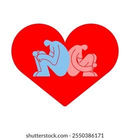 Loneliness in heart. A lonely man sits in an empty heart. A symbol of the abandoned