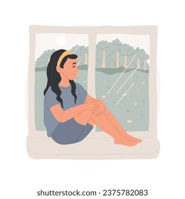 Loneliness isolated cartoon vector illustration. Depressed girl sitting in room alone, sad lonely adolescent looking in window, teenager feeling pain, thoughtful, teen mood vector cartoon.