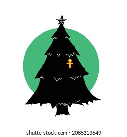 Loneliness for the new year. Christmas tree with one toy. Vector illumination