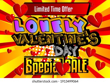 Loneliness at Valentine's Day themed fashion sale social media post design or sale poster template. Vector illustration.