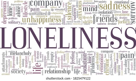 Loneliness vector illustrated word cloud isolated on a white background. 