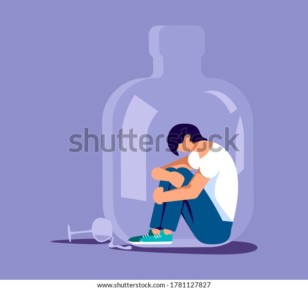Lonely Alcoholic Man Trapped Bottle Alcohol Stock Vector (Royalty Free ...