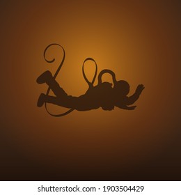 Lonely astronaut. Cosmonaut isolated silhouette. Flying man in space