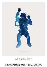 Lonely astronaut. Cosmonaut isolated silhouette. Man in spacesuit