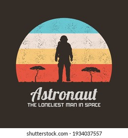 Lonely astronaut. Cosmonaut silhouette. Man on desert planet