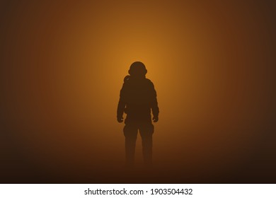 Lonely astronaut. Isolated silhouette of cosmonaut. Man in spacesuit