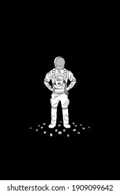 Lonely astronaut. Isolated silhouette of cosmonaut. Man in spacesuit