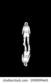 Lonely astronaut. Isolated silhouette of cosmonaut. Man in spacesuit