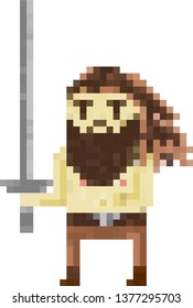 a lonely barbarian with his sword (pixel icon)