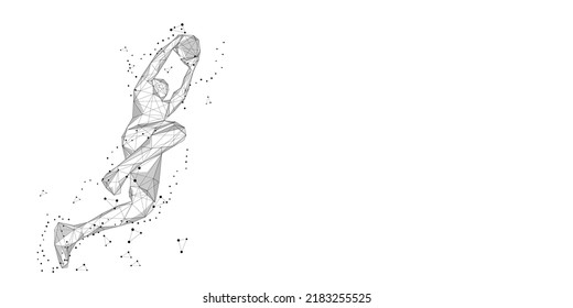 lonely basketball player on white background Abstract slam dunk movement low poly wireframe digital vector illustration slam dunk jump
