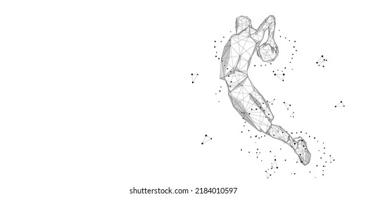 lonely basketball player on white background Abstract slam dunk movement low poly wireframe digital vector illustration slam dunk jump
