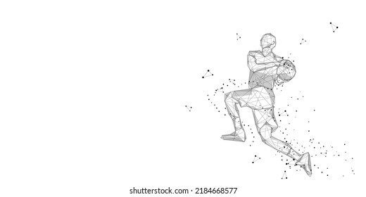 lonely basketball player on white background Abstract slam dunk movement low poly wireframe digital vector illustration slam dunk jump