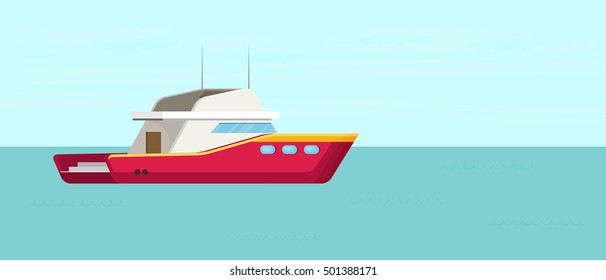 Lonely beautiful sailing yacht floats in the open ocean