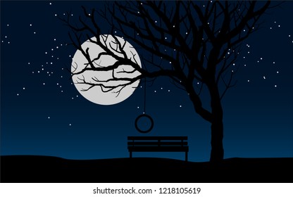 a lonely bench under the beautiful starry sky