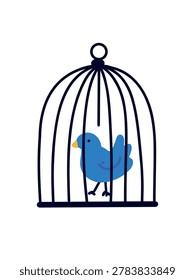lonely bird inside small rusted cage emotional concept illustration
