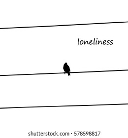 Lonely bird on wires. Vector