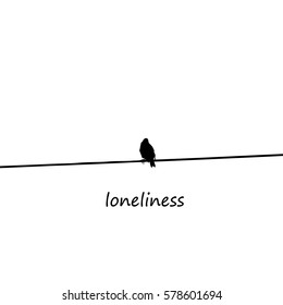 Lonely bird on wires. Vector