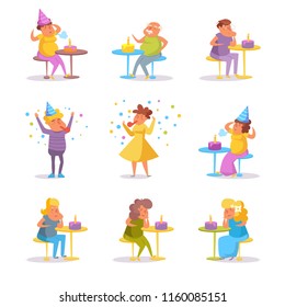 Lonely birthday Vector. Cartoon. Isolated art on white background. Flat