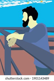 
lonely boystanding at rooftops, flat illustration,a boy stand,relax,man,fashion