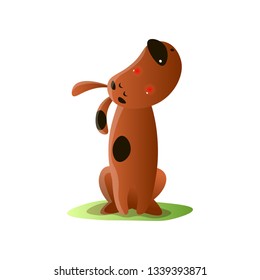 Lonely brown cartoon dog howling isolated on white background