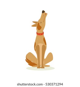 Lonely Brown Pet Dog Howling, Animal Emotion Cartoon Illustration