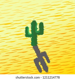 A lonely cactus in the desert.