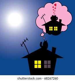 lonely can sitting on the roof under the moon and dreaming of love