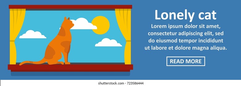 Lonely cat banner horizontal concept. Flat illustration of lonely cat banner horizontal vector concept for web design