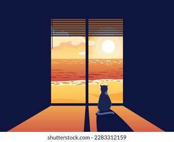 Lonely cat by the window