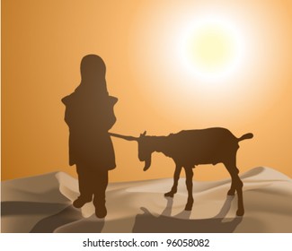 Lonely child in the desert