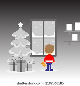 Lonely child on Christmas Eve. Suitable for news illustration on Christmas day