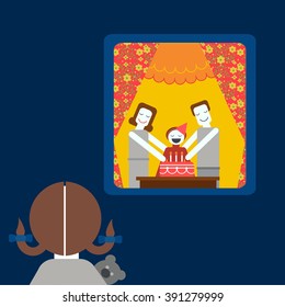 Lonely child vector happy family.Adoption