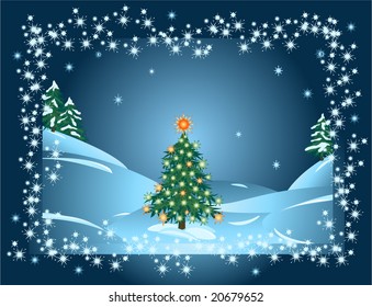 Lonely Christmas tree in forest. Vector illustration for xmas.