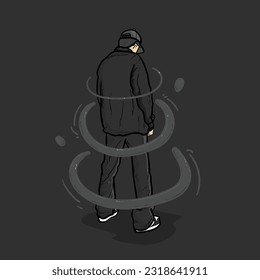 Einsam cooler Mann mit eigenem Ständer einzeln auf grauem Hintergrund, Vektorgrafik