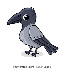 Lonely crow on a white background. Vector illustration with cute bird in cartoon style.