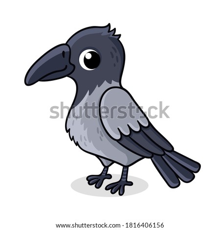 Lonely crow on a white background. Vector illustration with cute bird in cartoon style.