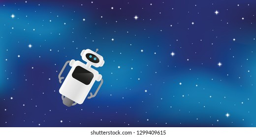 lonely cute robot lost in starry space vector illustration EPS10