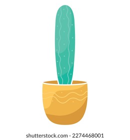 Un solo cactus decorativo en una olla. Ilustración plana de una planta doméstica. Hermoso clipart de dibujos animados para pegatinas, embalaje de productos, impresión en ropa. Objeto simple minimalista.