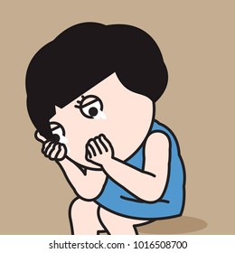 Lonely Depressed Young Girl Crying Concept Card Character illustration