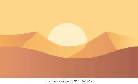 Ilustración de vectores de Sunset en el paisaje del desierto solitario