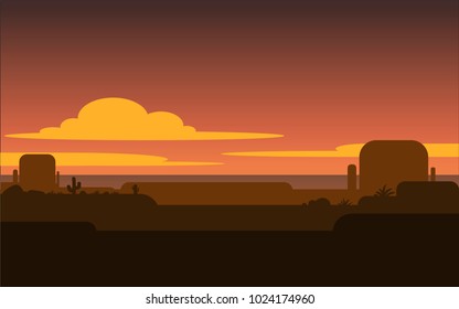 Lonely desert wild nature landscapes with cactus and camel. Vector illustration - stock vector