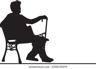 Lonely Evening Silhouette of Elder Man Sitting on Park Bench, Elderly Gentleman's Silhouette at Dusk, Loneliness and the Elderly in the Park, Elderly Gentleman in Lonely Park Setting