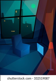 Lonely feeling flat in front of TV geometric abstract illustration, copy space