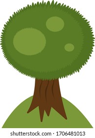 Lonely forest tree with green fluffy top and brown thick trunk. Nature and environment concept Object on a white background