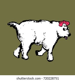 Lonely funny running dog with a bow sketch