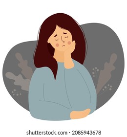 lonely girl is sad and crying. Vector illustration. Female character for concept of sad holiday and loneliness, emotion and depression