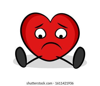 Lonely heart is sad and unhappy because of unrequited love, being single, breakup., romantic loneliness. Romance, affection and negative emotion and feeling. Vector illustration isolated on white.