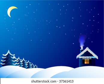The lonely house in frosty night